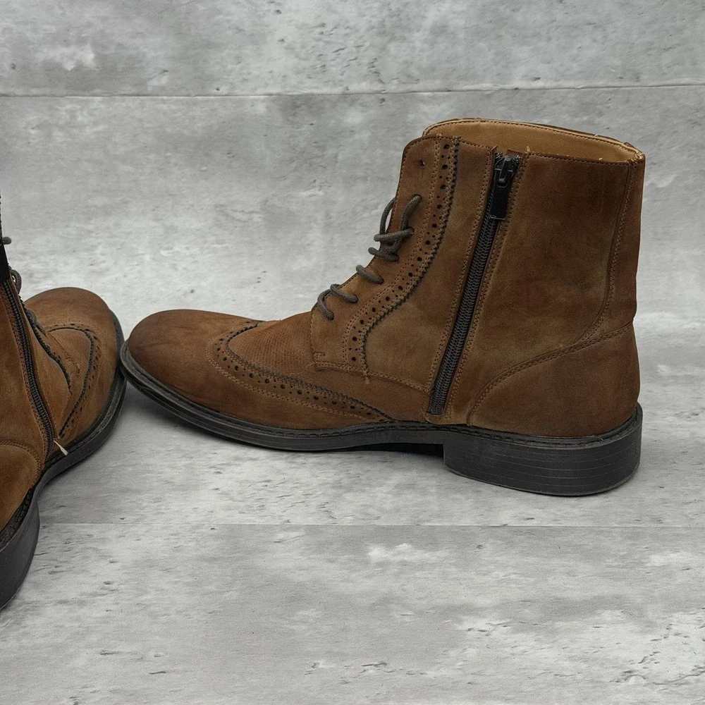Men's Kenneth Cole Unlisted Buzzer Boots Size 10.5 Brown Suede Leather Side Zips